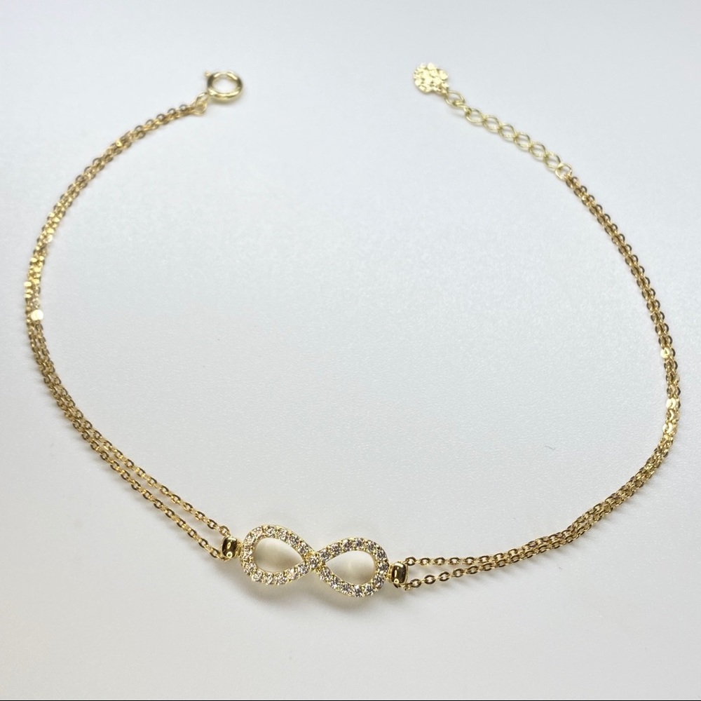 14K Solid Yellow Gold Infinity Two Chain Diamond Bracelet